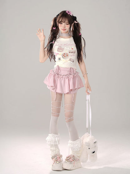 Tailliertes T-Shirt mit Schleife und Aprikosen-Süßigkeiten-Grafik