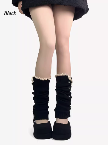 レーストリムボタンニットレッグウォーマー