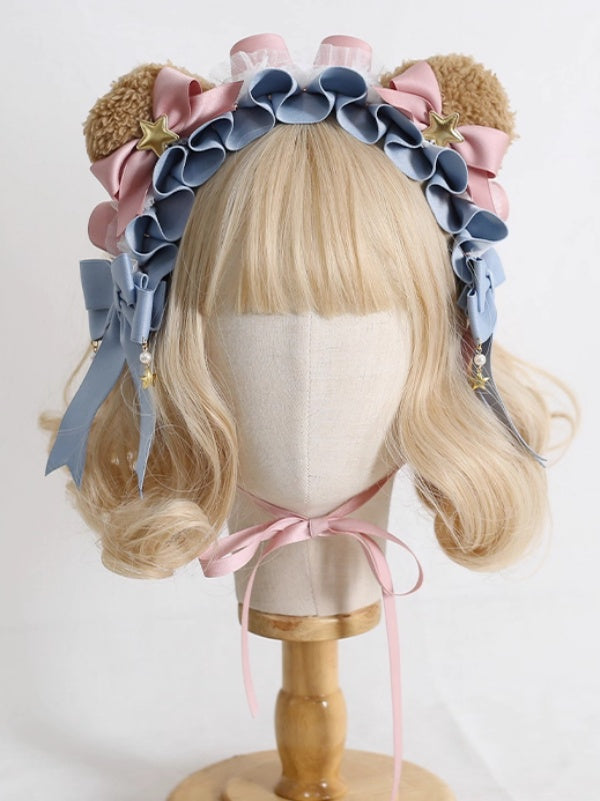 with Ear Hairband Bowknot Blue Star Bear Lolita Decorations Pink Cute