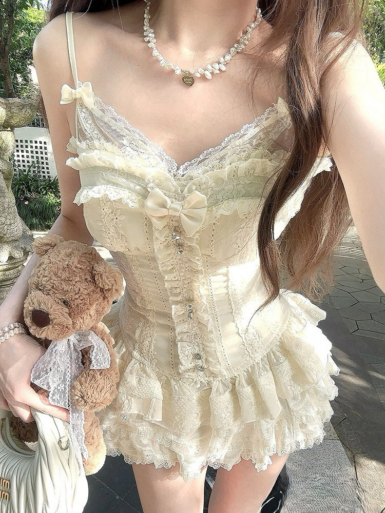 Bustier Mit Stickerei Korsett Floral Spitze Schleife Weiß Abnehmbare Rüschen