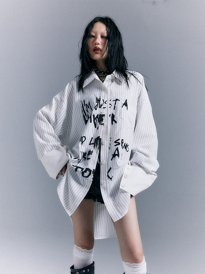 Graffiti Letter Shirt Print Punk White Striped