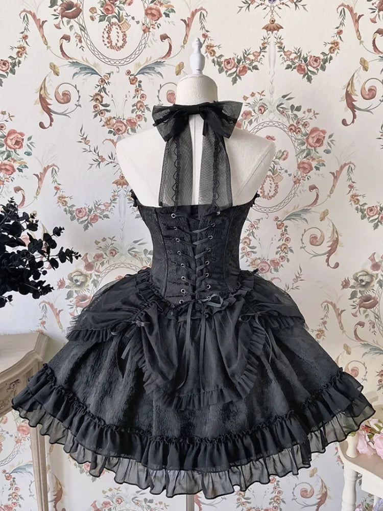 Cross Belle Schwarzes Neckholder-Korsettkleid Gothic Lolita JSK