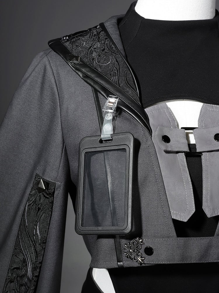 Ärmel XL Überlang Ouji Bodysuit Größe Leder Exklusiv + Futuristische Shorts Outfit Techwear Schwarze Jacke Cropped Lolita -