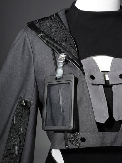 Ärmel XL Überlang Ouji Bodysuit Größe Leder Exklusiv + Futuristische Shorts Outfit Techwear Schwarze Jacke Cropped Lolita -