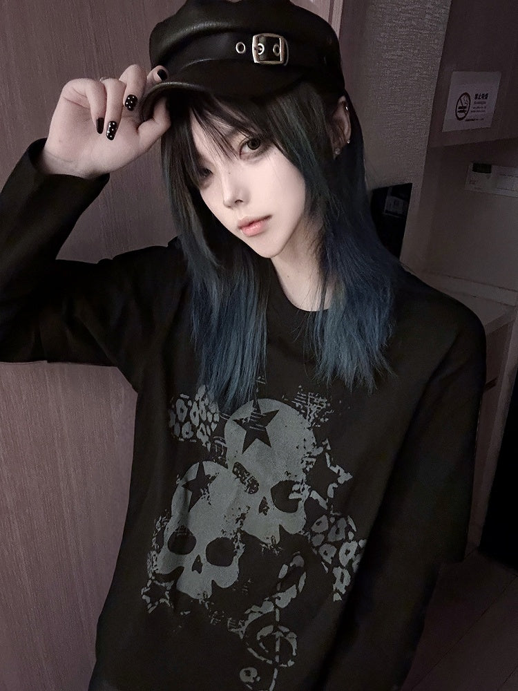 Print with Skeleton White Cross Two-Pieces Top Faux and Black