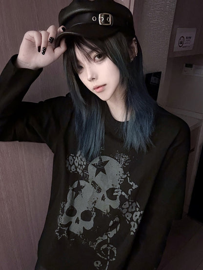 Print with Skeleton White Cross Two-Pieces Top Faux and Black