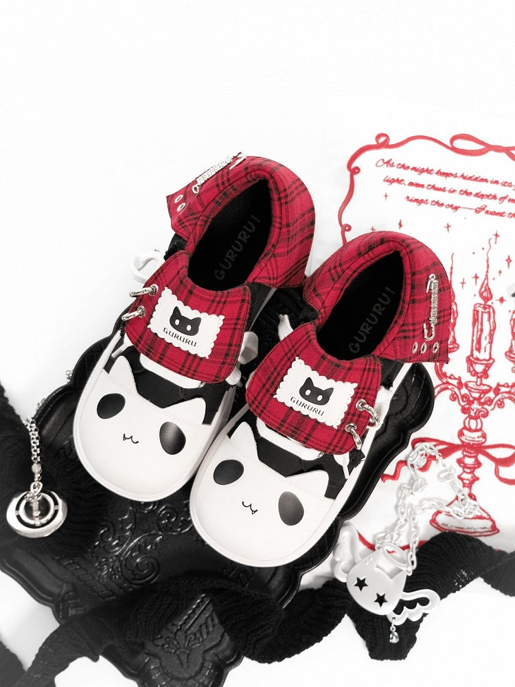 Kawaii Cat Y2K Round Toe Thick-Sole Shoes with Front Lace-Up Ties - GURURU