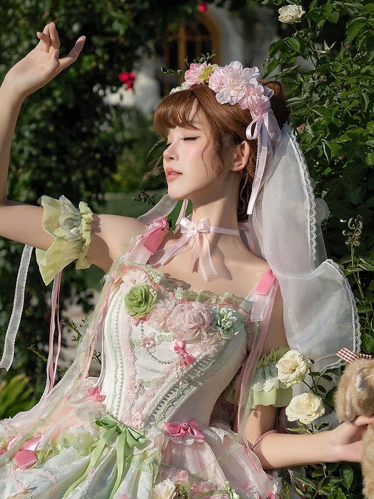 Pink Ribbon Choker with Bow Accent - Sweetheart Macaron Lolita