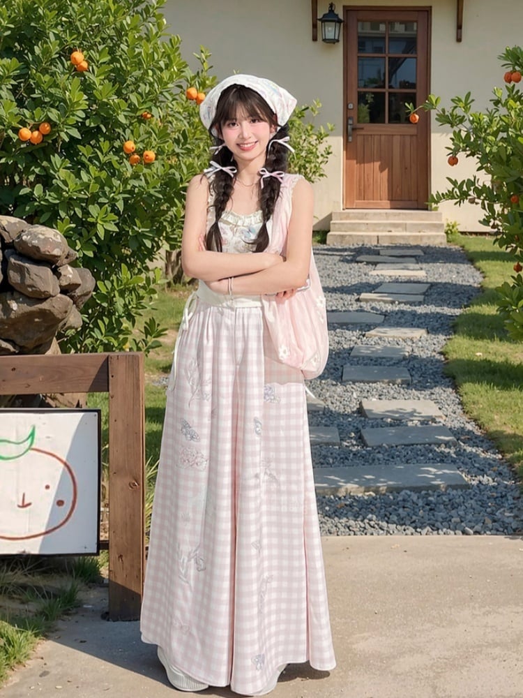 White Ruffled Waist Tank Top Square Neckline Butterfly Print Drawstring