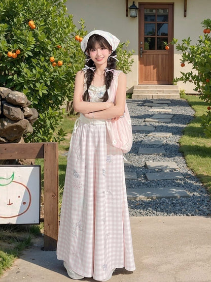 White Ruffled Waist Tank Top Square Neckline Butterfly Print Drawstring