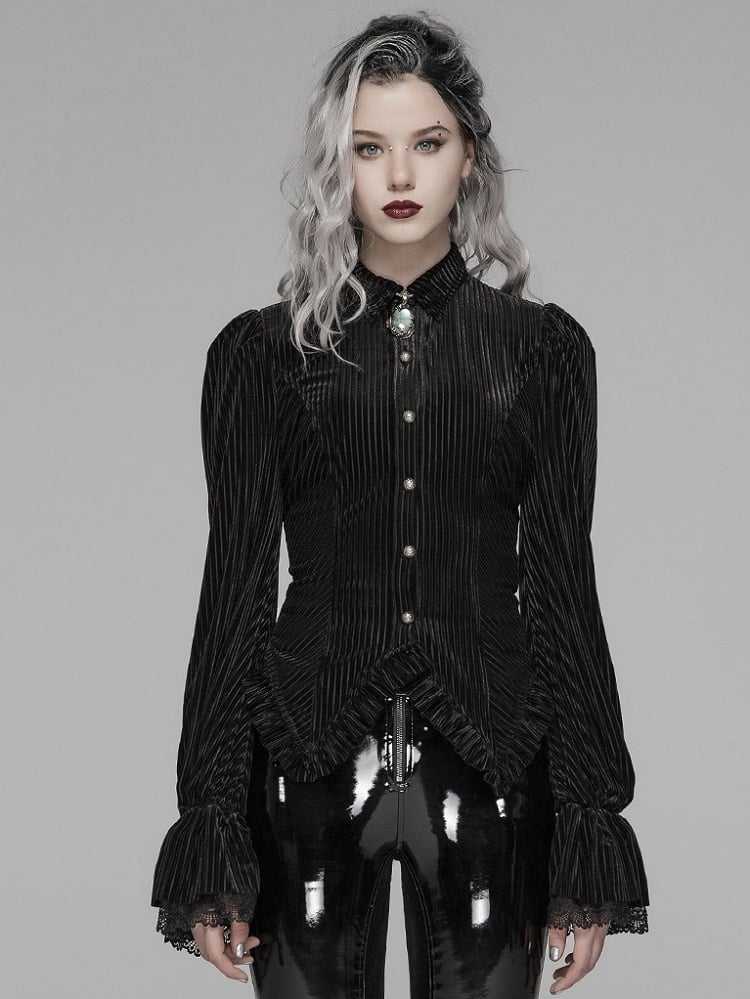 Dark-Grain Black Gothic Shirt Velvet