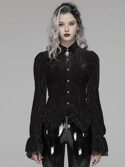 Dark-Grain Black Gothic Shirt Velvet