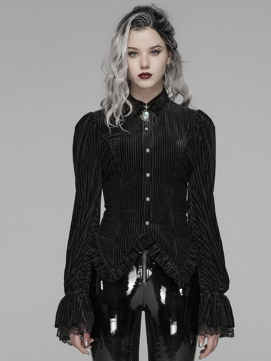 Dark-Grain Black Gothic Shirt Velvet