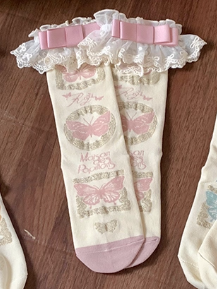 Color Pattern Socks + Cuff Butterfly 5 Detachable Bow Options Lace Calf