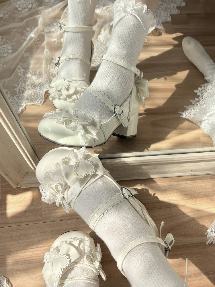 - with Lace Mid Heel Trim Lolita Mary Off-white Sweet Janes