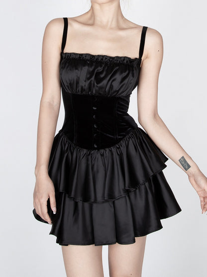 Gothic Schwarzer Stufenrock Vintage Cami Kleid