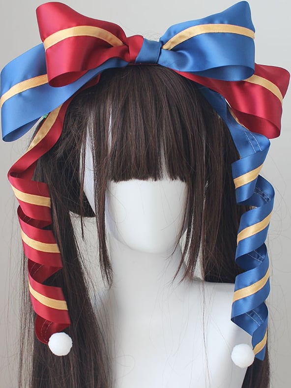Lolita KC And Red Big Blue Sweet Pattern Striped Bow Circus