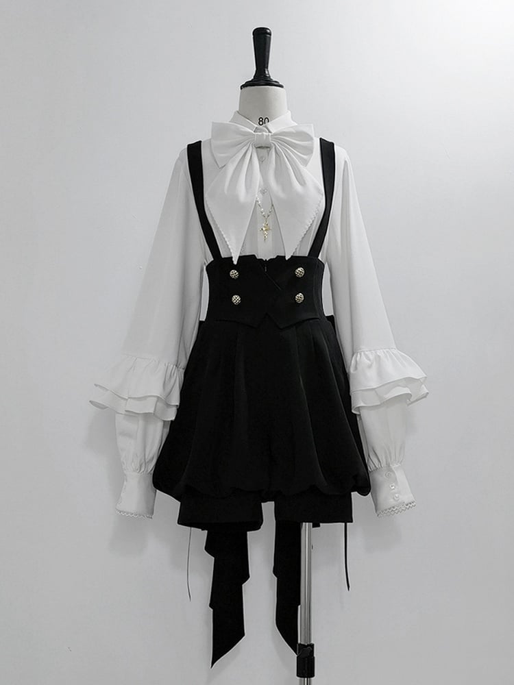 Sleeves Long Ouji with Shirt Bishop Bowtie Lolita White