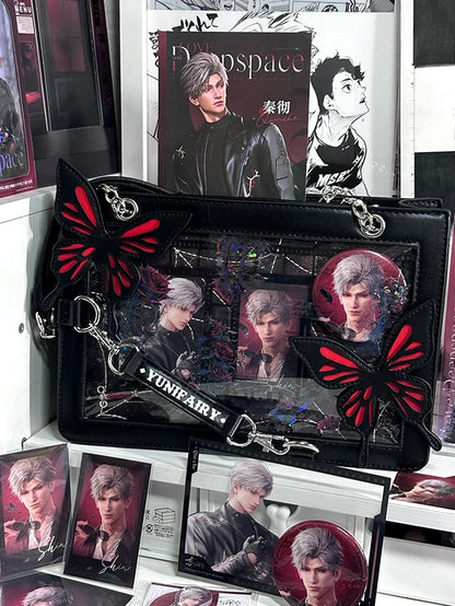 Red Butterfly Spiderweb Detail Small Version Black Ita Shoulder Bag