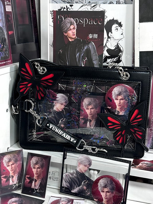 Rotes Schmetterlings-Spinnennetz-Detail, kleine Version, schwarze Ita-Umhängetasche