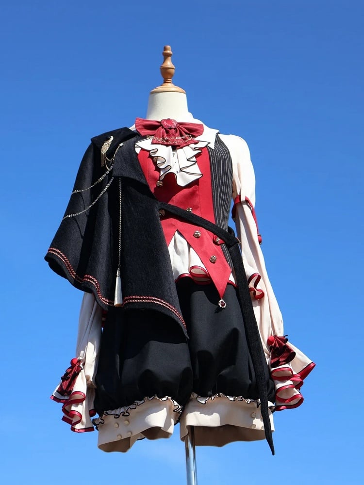 Schwarzes Ouji Style Full Red Shirt Preppy Fashion + und Set-Beige