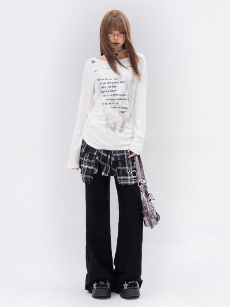 Glamorous – Bedrucktes Top mit weißem, asymmetrischem Ausschnitt