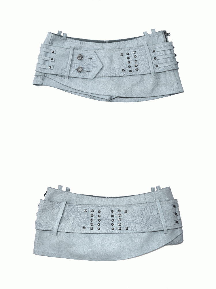 Built-in Blue Shorts Studded Skirt PU Mini Light with