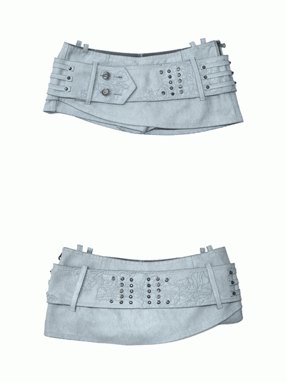 Built-in Blue Shorts Studded Skirt PU Mini Light with