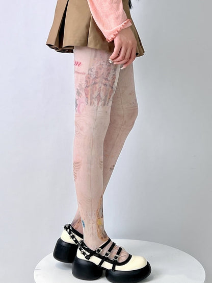 Girl Print Cat Cartoon Nude Tights And
