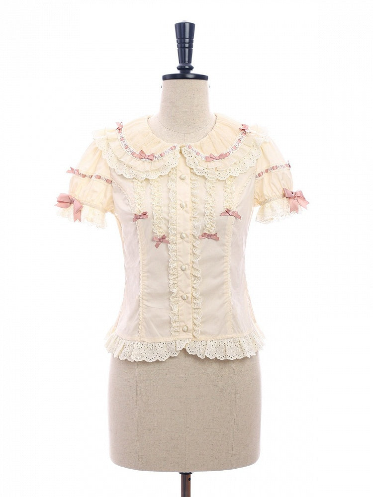 Beige Peter Pan Collar Blouse with Bow & Detachable Sleeves, Sweet Lolita - Alice Girl