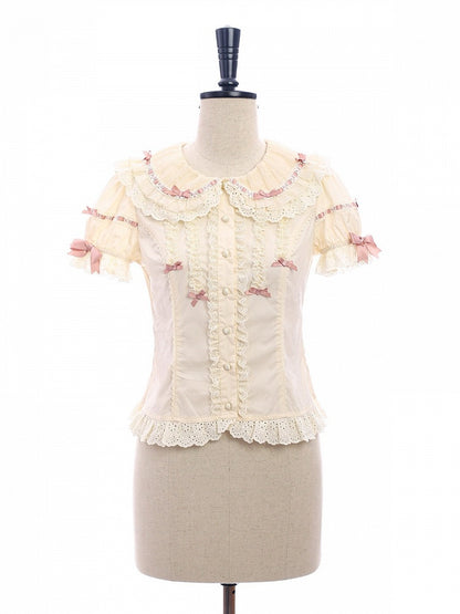 Beige Peter Pan Collar Blouse with Bow & Detachable Sleeves, Sweet Lolita - Alice Girl