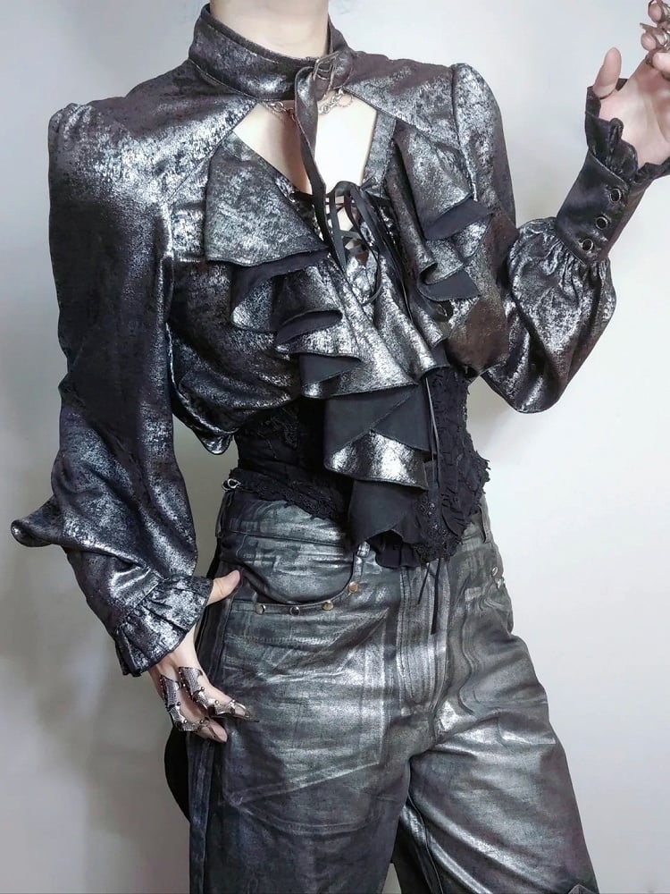 Shirt Ouji Sleeves Lolita Silver-Gray Long Pirate Vibes