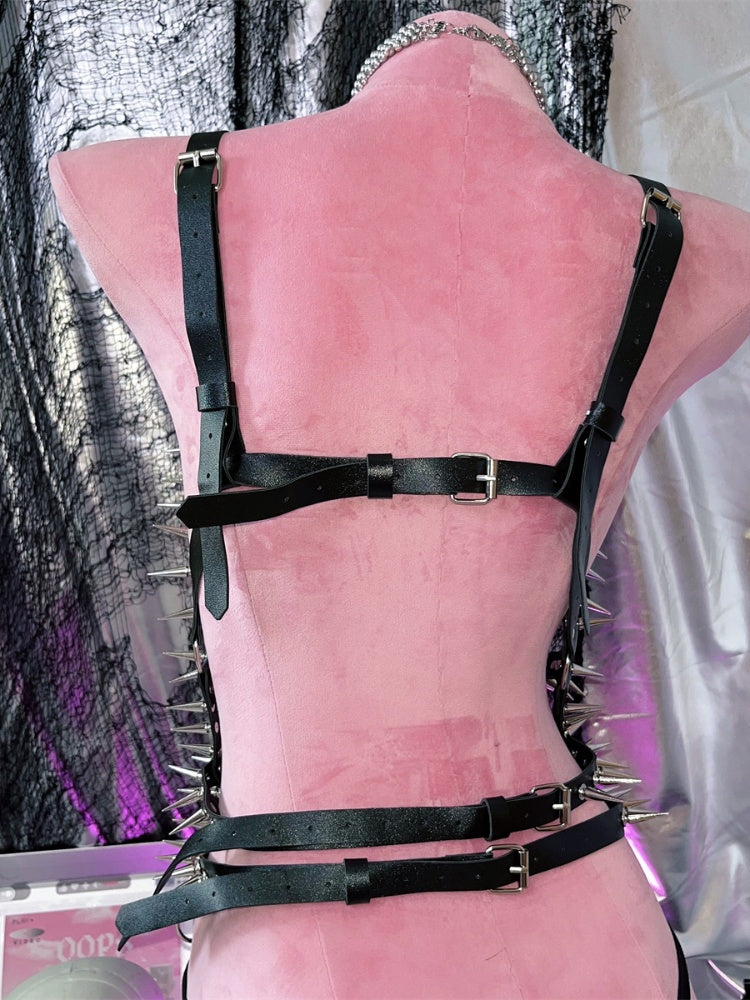 ブラックスケルトンスタッドディテールパンクPUハーネス