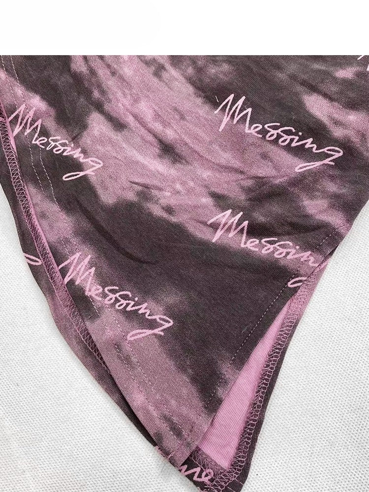 パープルダイストラップヘムトップY2Kアシンメトリービタースイートチューブセルフタイタイ