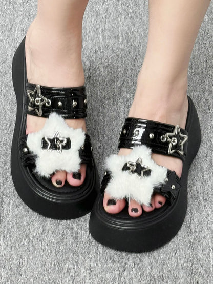 Platform Black Buckles – Star Alt-Goth Slippers