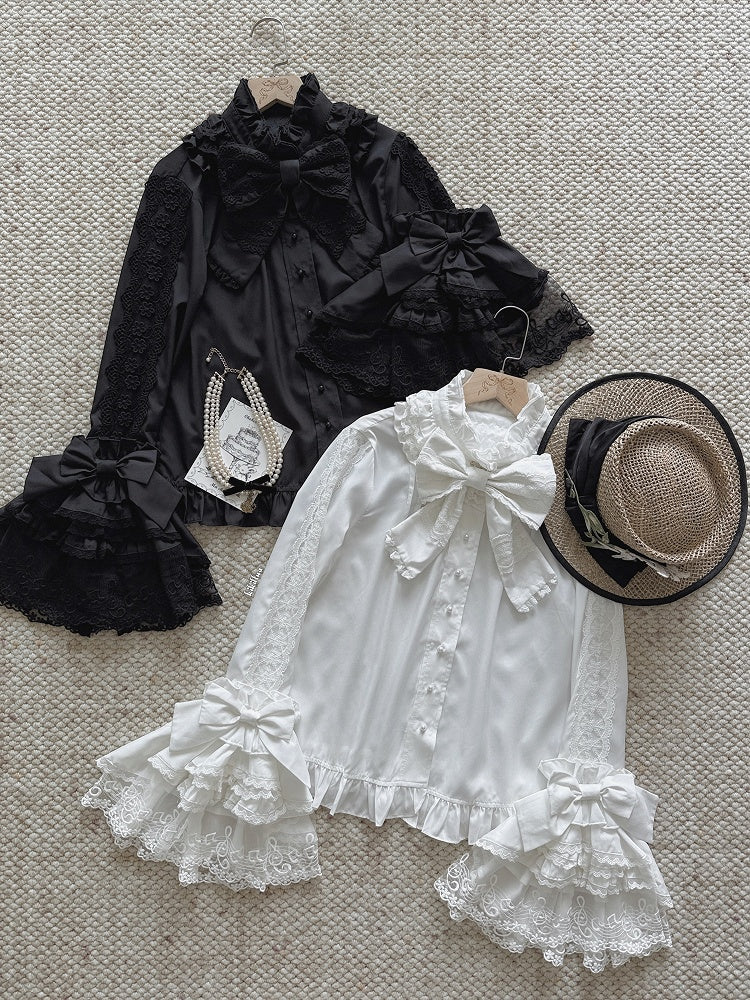Black Bell Sleeve Lace Lolita Blouse - NnSTAR