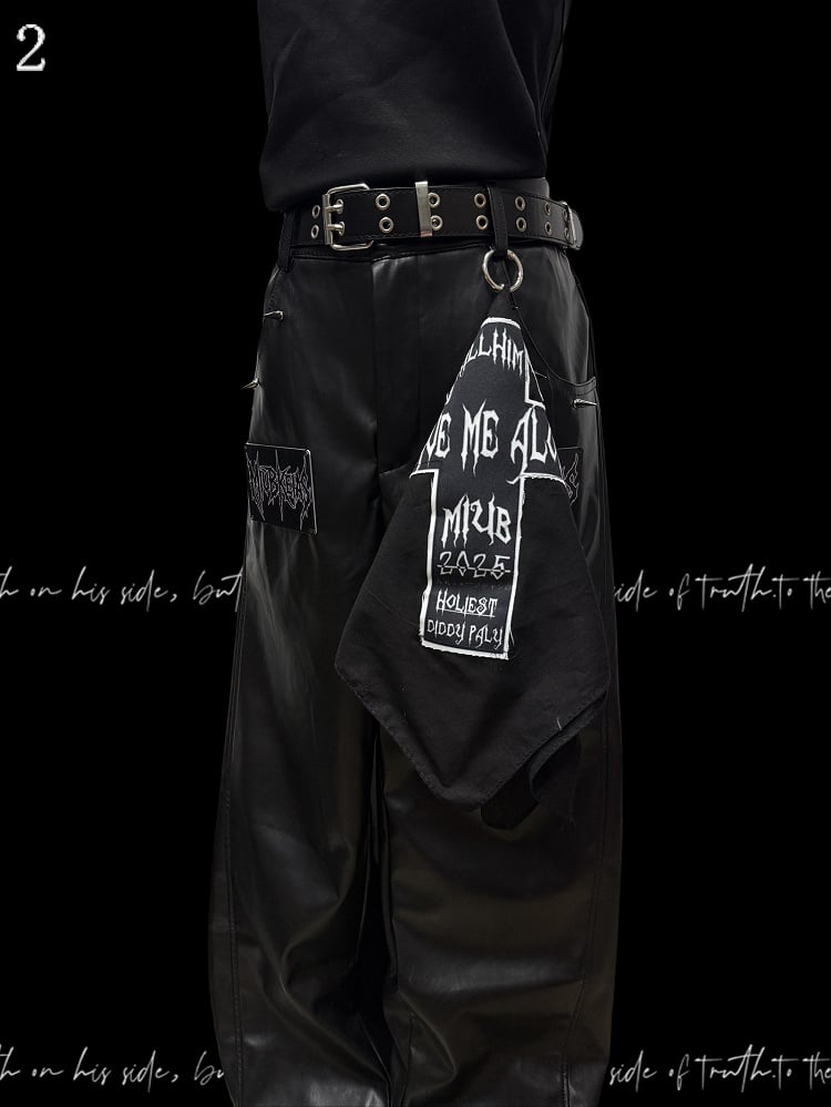 Black Pants Cut Letter Straight-leg Applique Punk