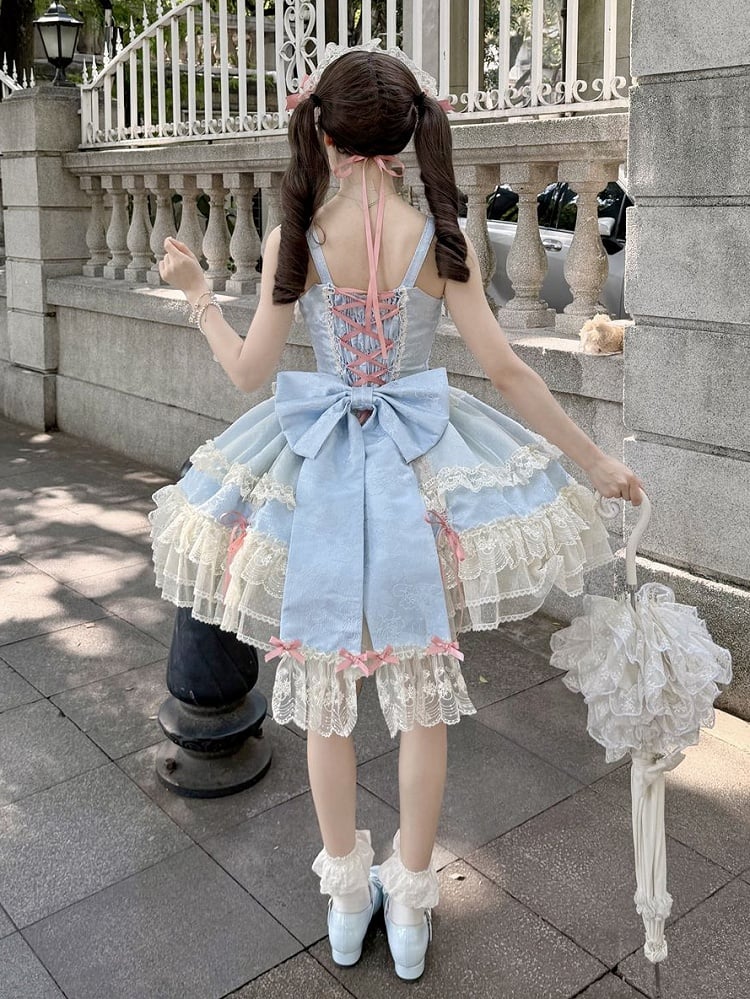 Jumper Bowknots Süßes Kleid Verziert Blau Lolita Balletcore Rock
