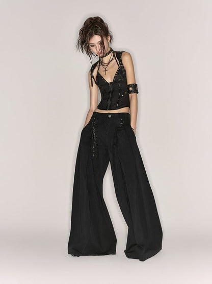 Black with Backless Top Closure Tank Punk Zip