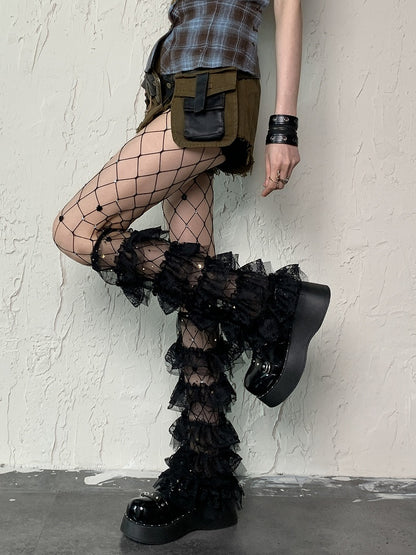 Strass Y2K Strumpfhose Cut-out Schwarz Design