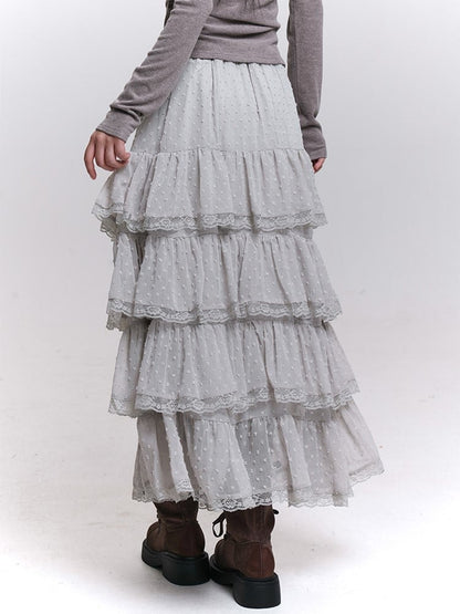 Length Tea Trim Chiffon Blue Mesh with White/Black/Light Tiered Lace Skirt