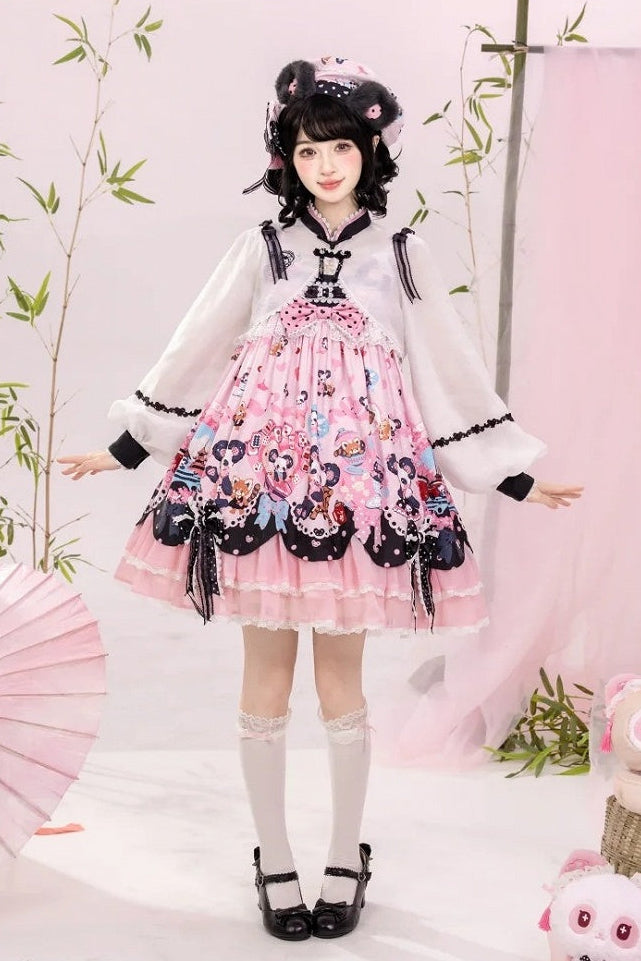 Chinoiserie Sweet Mandarin Collar Balloon Sleeve Bolero Cropped Jacket