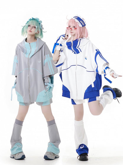 Star Moon White Embroidery Blue Hairband and