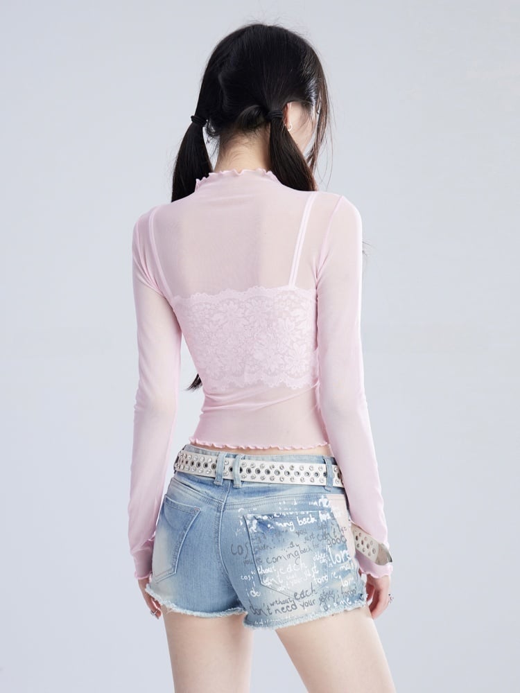 ローブルーの魅力的なY2Kデニムショーツ、ウエストフェードウォッシュ、切りっぱなし裾