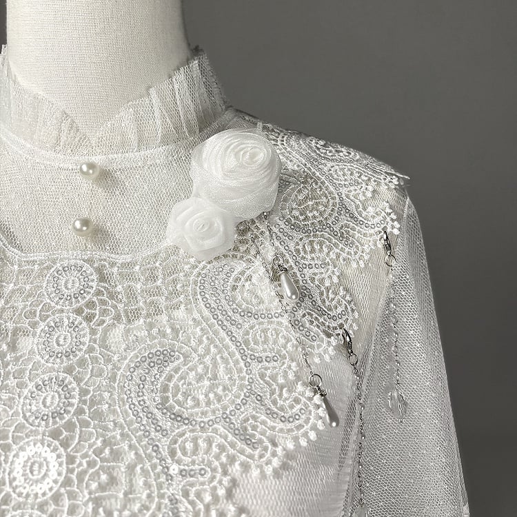 ホワイトスカート ハイケープウエストトップ キャミソール + チュールプリント キャッスルブルー