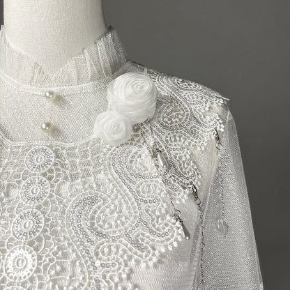 ホワイトスカート ハイケープウエストトップ キャミソール + チュールプリント キャッスルブルー