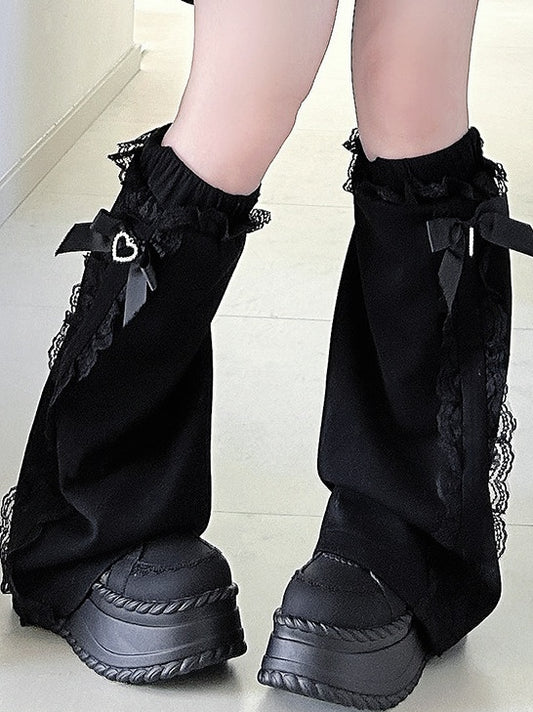 Bow Leg Warmers Lace Black