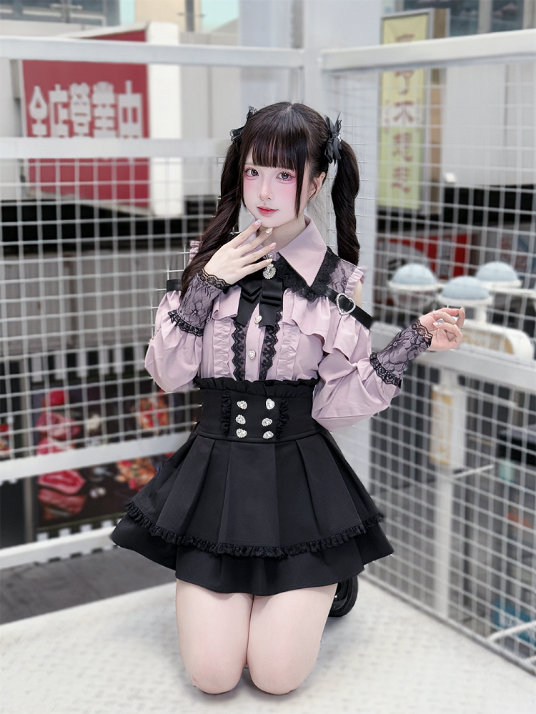 Dusty Blouse: Jirai Kei Sweetheart Buttons Pink