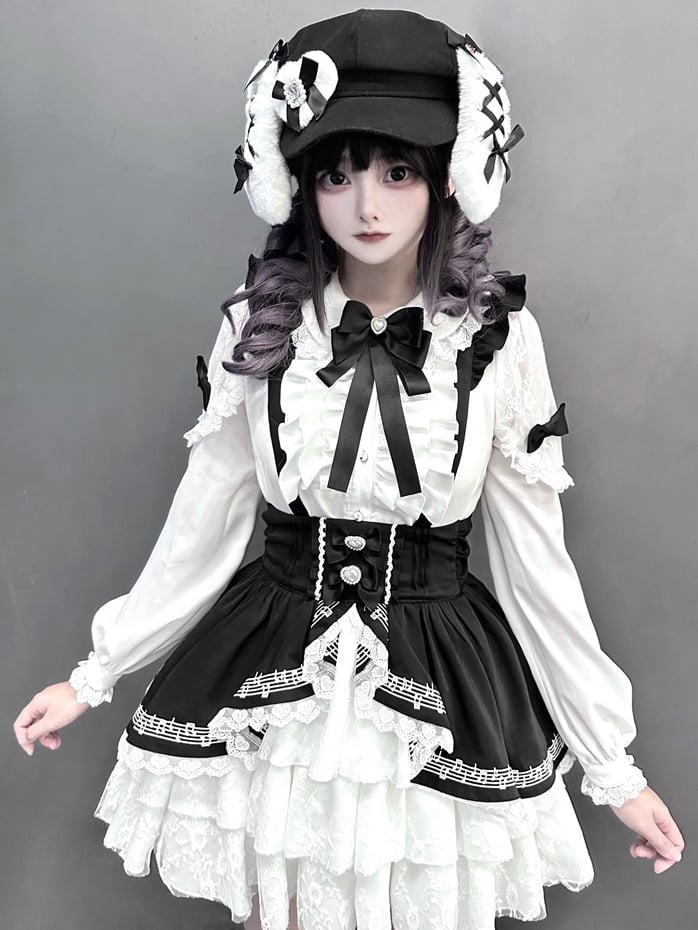 ジライケイ ホワイト ピーターパンカラー レーストリム ランドマインスタイル シャツ