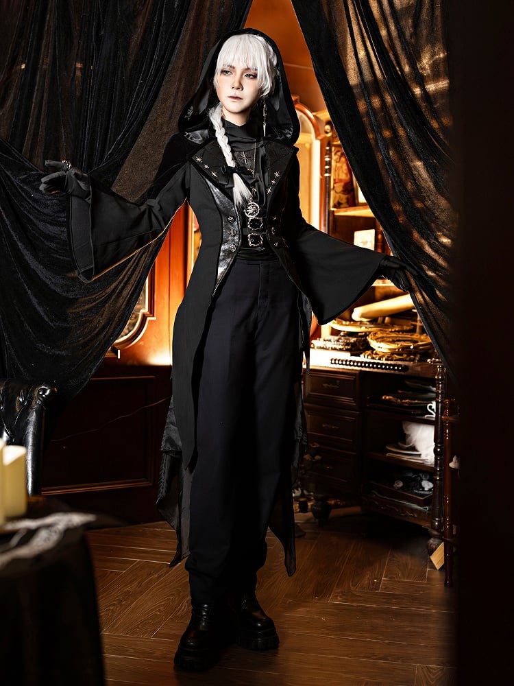 and Gothic Ouji Detachable Black Hood Irregular with Sleeves Coat Train Trumpet Lolita Trench